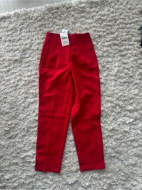 Zara Red High-Waist Tailored Trousers